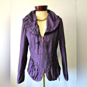 Crisca Purple Oversized Ruffle Neck Jacket. Size 8
